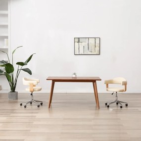 Καρέκλα Γραφείου Περιστρεφόμενη Κρεμ Λυγισ. Ξύλο/Συνθετ. Δέρμα - Κρεμ