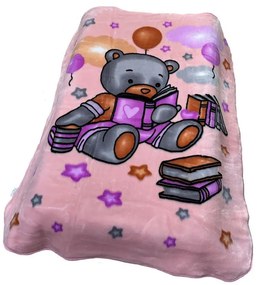 Κουβέρτα Κούνιας Βελουτέ Polyester 110x140εκ. Studying Bear 37 Pink DimCol