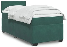 vidaXL Κρεβάτι Boxspring με Στρώμα Σκούρο Πράσινο 90x200 εκ. Βελούδινο