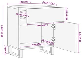 Κομοδίνο Καφέ 50x34x60 εκ. από Μασίφ Ξύλο Μάνγκο - Καφέ