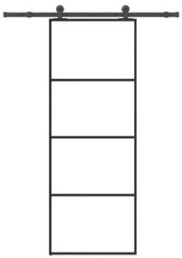 Συρόμενη Πόρτα με Μηχανισμό 76x205 εκ. Γυαλί ESG &amp; Αλουμίνιο - Μαύρο