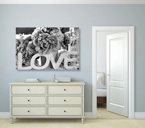 Εικόνα με τη ρομαντική επιγραφή Love σε ασπρόμαυρο - 90x60