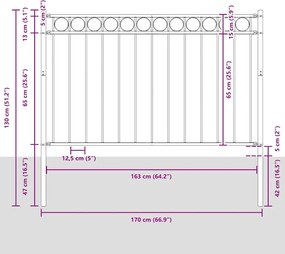 vidaXL Στοιχείο Φράχτη Γκρι 170 x 130 εκ. Ατσάλι