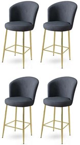 Σκαμπό Μπαρ Fora Babyface (Σετ 4Τμχ) 240CHR1151 46x40x107cm Anthracite-Gold Μέταλλο,Ύφασμα
