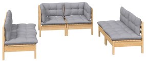 vidaXL Σαλόνι Κήπου Σετ 6 Τεμαχίων Μασίφ Ξύλο Πεύκου με Γκρι Μαξιλάρια