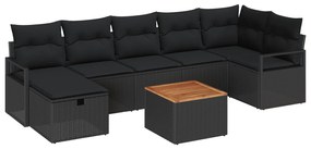 vidaXL Σετ Καναπέ Κήπου 8 Τεμαχίων με Μαξιλάρια Μαύρο Πολυ Ρατάν