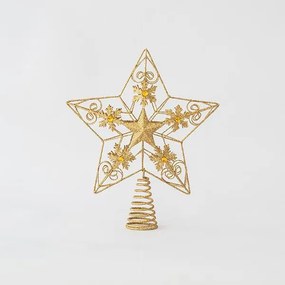 Eurolamp Κορυφή Δέντρου Αστέρι Με Σχέδια Και Glitter 30x25cm Χρυσαφί 600-44924