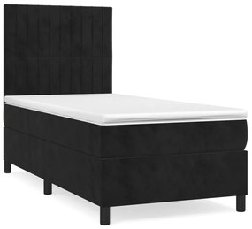 vidaXL Κρεβάτι Boxspring με Στρώμα Μαύρο 90x200 εκ. Βελούδινο