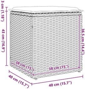 σκαμπό κήπου με μαξιλάρια 2 τεμάχια Μπεζ 40x40x43 cm - Μπεζ