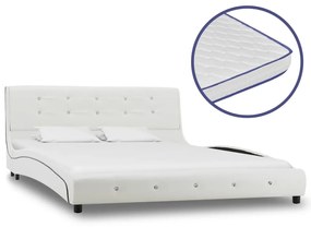Κρεβάτι Λευκό 140 x 200 εκ. Δερματίνη με Στρώμα Αφρού Μνήμης - Λευκό