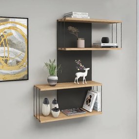 Megapap Ραφιέρα Τοίχου Destan Ανθρακί - Φυσικό Οξιάς 65x19x96εκ.