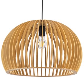 01699 GloboStar® SCANDINAVIA 01699 Μοντέρνο Κρεμαστό Φωτιστικό Καμπάνα Μονόφωτο 1 x E27 IP20 Μπεζ Ξύλο - Μ44 x Π44 x Υ28cm