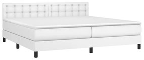 Κρεβάτι Boxspring με Στρώμα &amp; LED Λευκό 200x200 εκ. Συνθ. Δέρμα - Λευκό