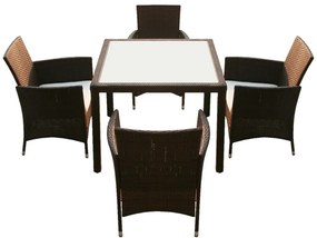 vidaXL Σετ Τραπεζαρίας Εξ. Χώρου 5 τεμ. Καφέ Συνθ. Ρατάν με Μαξιλάρια