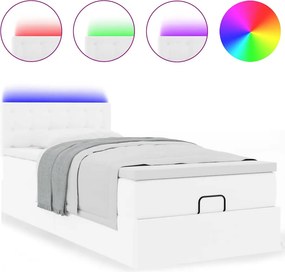 vidaXL Οθωμανικό κρεβάτι με στρώματα &amp; LEDs Καθαρό λευκό Faux Leather