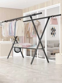 Πτυσσόμενη κρεμάστρα δαπέδου &amp; απλώστρα ρούχων - 2501 - 421656 - Black