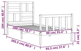 Σκελετός Κρεβατιού Χωρίς Στρώμα 90x200 εκ Μασίφ Ξύλο Πεύκου - Καφέ