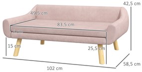 PawHut Καναπές για Κατοικίδια, Σκανδιναβικός Σχεδιασμός, Αφαιρούμενο Μαξιλάρι, Όψη Βελούδου, 102 cm x 58,5 cm x 42,5 cm, Ροζ + Φυσικό