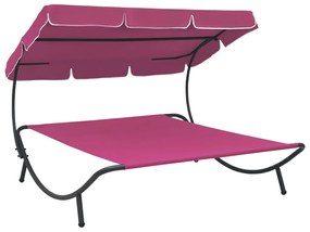 vidaXL Ξαπλώστρα - Κρεβάτι Διπλή Ροζ με Σκίαστρο