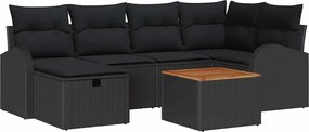 vidaXL Σετ Καναπέ Κήπου με μαξιλάρι 7 pcs Μαύρο Πολυ ράταν