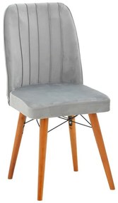 Καρέκλα Vespera I βελούδο γκρι-καρυδί πόδι 4αδα 45x52x95 εκ.