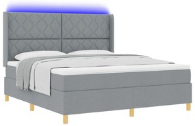 vidaXL Κρεβάτι Box Spring με Στρώμα & Φωτισμό LED Γκρι 180x200 εκ Υφάσματος