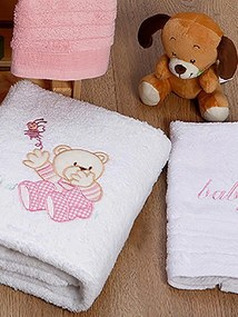 Βρεφικές Πετσέτες Κεντητές Σετ 2 Τεμ. - Sunshine Home Bear 04 White Pink