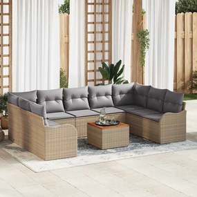 vidaXL Σετ Καναπέ Κήπου 10 pcs Μπεζ Πολυ ράταν