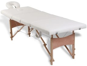 Κρεβάτι Μασάζ Πτυσσόμενο 4 Θέσεων με Ξύλινο Σκελετό Κρεμ Λευκό - Λευκό