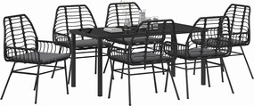 vidaXL Σέτ φαγητού για κήπο 7 pcs Μαύρο συνθετικό ρατάν