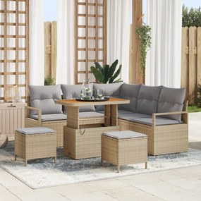 vidaXL Σετ Καναπέ Κήπου 8 τεμαχίων με Μαξιλάρια Μπεζ Πολυ Ρατάν Ακακία