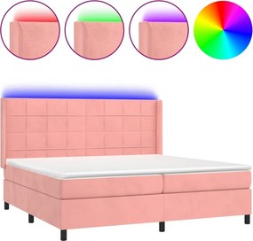 vidaXL Κρεβάτι Boxspring με Στρώμα &amp; LED Ροζ 200x200 εκ. Βελούδινο