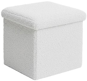 Σκαμπό-μπαούλο Crystal μπουκλέ ύφασμα σε ivory απόχρωση 38x38x38εκ 38x38x38 εκ.