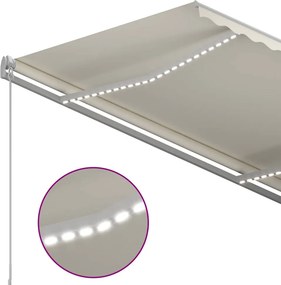 vidaXL Χειροκίνητη τέντα με ηλιακό LED 3 x 2,5 m Κρεμ 100% Πολυεστέρας