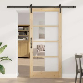 vidaXL Συρόμενη Πόρτα ORKDAL Καφέ 93 x 202 cm Μασίφ ξύλο πεύκου
