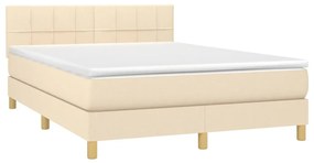 vidaXL Κρεβάτι Boxspring με Στρώμα Κρεμ 140x190 εκ. Υφασμάτινο