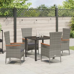 vidaXL Σετ Δείπνου 5 τεμαχίων  με Μαξιλάρια Γκρι Poly Rattan