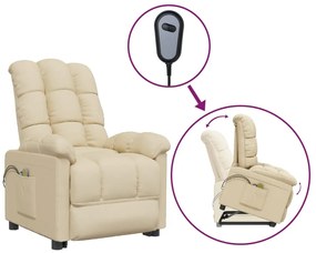 vidaXL Πολυθρόνα Μασάζ με Ανύψωση Κρεμ Υφασμάτινη