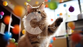 Σετ των 2 Intra Συλλεκτικό Ξύλινο Παζλ Plywood 4mm - Αφράτη γάτα που παίζει με πολύχρωμες μπάλες Σε Ξύλινο Κουτί - Διαστάσεις: 10x10 cm – 25 κομμάτια