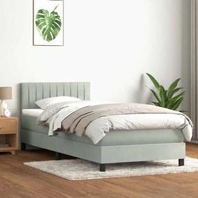 vidaXL Κρεβάτι Boxspring με Στρώμα Ανοιχτό Γκρι 100x210 εκ. Βελούδινο