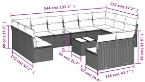 vidaXL Σετ Καναπέ Κήπου 13τεμ Μπεζ Συνθ. Ρατάν με Μαξιλάρια