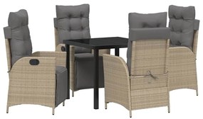 vidaXL Σέτ φαγητού για κήπο με μαξιλάρι 5 pcs Μπεζ συνθετικό ρατάν
