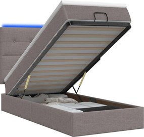 vidaXL Κρεβάτι Ottoman με Στρώμα και LED Taupe 100 x 200 cm Ύφασμα