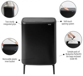 Κάδος απορριμμάτων Brabantia Bo Touch Hi 60L, Ματ Μαύρο