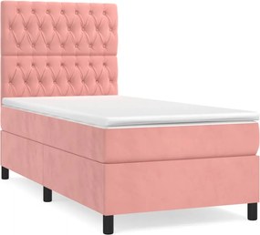 vidaXL Κρεβάτι Boxspring με Στρώμα Ροζ 90x190 εκ. Βελούδινο