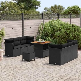 vidaXL Σετ Καναπέ Κήπου Ρυθμιζόμενο ύψος 9 pcs Μαύρο συνθετικό ρατάν