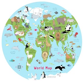 Εικονογράφηση Illustrated World Map Animals and Fish Light Blue, Carla Daly