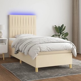 ΚΡΕΒΑΤΙ BOXSPRING ΜΕ ΣΤΡΩΜΑ &amp; LED ΚΡΕΜ 90X190 ΕΚ. ΥΦΑΣΜΑΤΙΝΟ 3135562