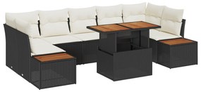 vidaXL Σετ 8 Τεμαχίων Καναπέ Κήπου με Μαξιλάρια Μαύρο Πολυ Ρατάν