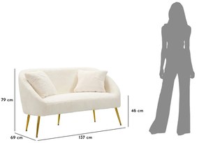 SOFFY Διθέσιος Καναπές με Μαξιλάρια Λευκός/Χρυσός 137x69